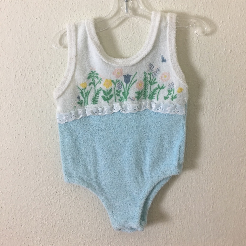 Vintage Baby Blue & White Terrycloth Onesie